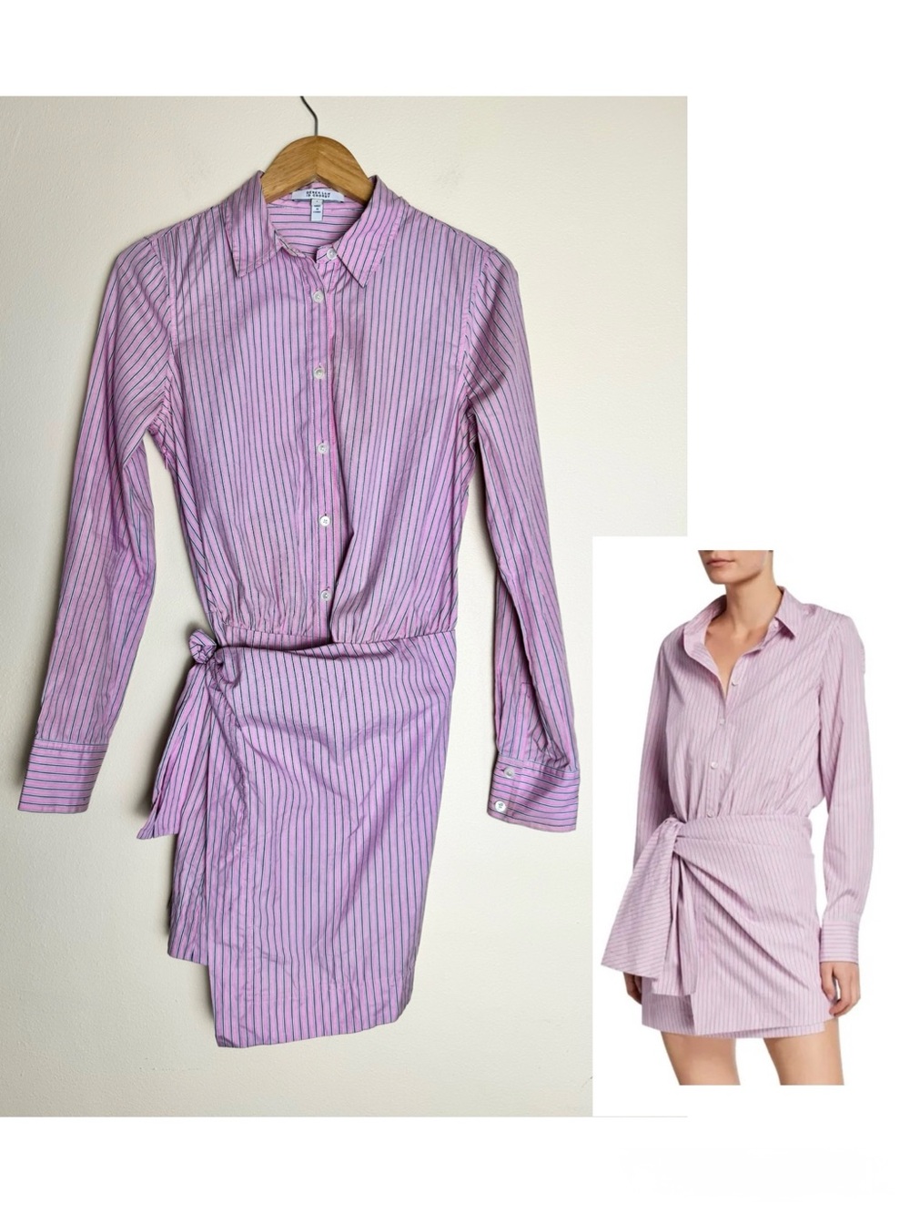 Derek Lam 10 Crosby Striped Poplin Tie Front Long Sleeve Shirt Dress Size 4